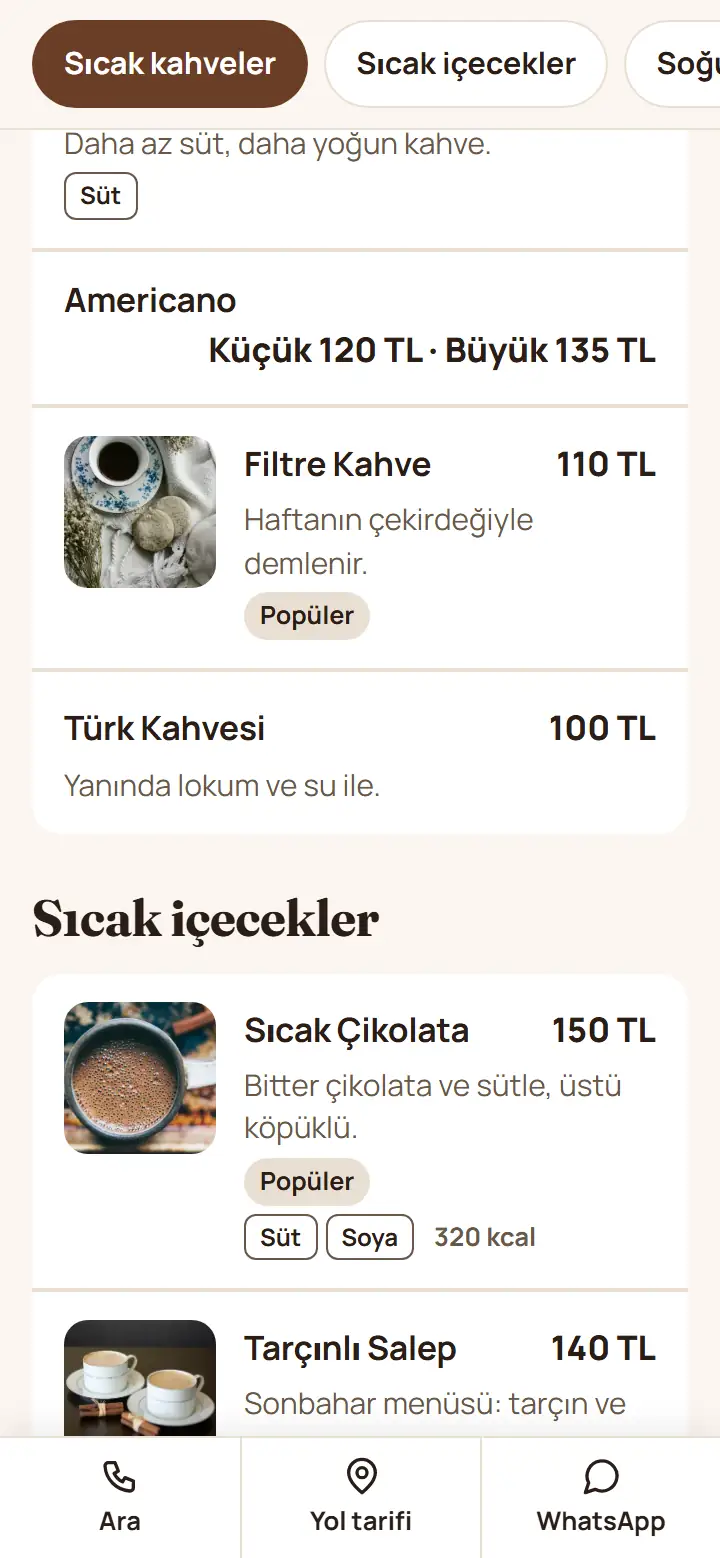 Sitenin menüsünde Türk Kahvesi artık 100 TL