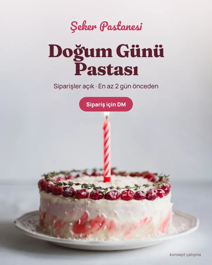 Pastane için konsept sipariş duyurusu: tek mumlu doğum günü pastası