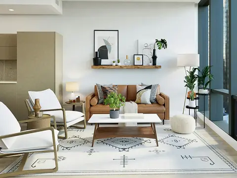 Boydan pencereli, geniş ve aydınlık salon